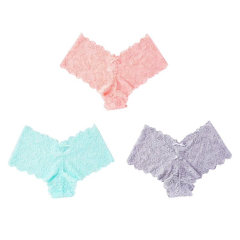3 uds bragas sexis de encaje Floral, bragas para mujer, lencería suave de cintura baja, ropa interior femenina cómoda, bragas íntimas para niñas - VibraStore
