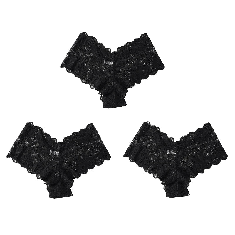 3 uds bragas sexis de encaje Floral, bragas para mujer, lencería suave de cintura baja, ropa interior femenina cómoda, bragas íntimas para niñas - VibraStore