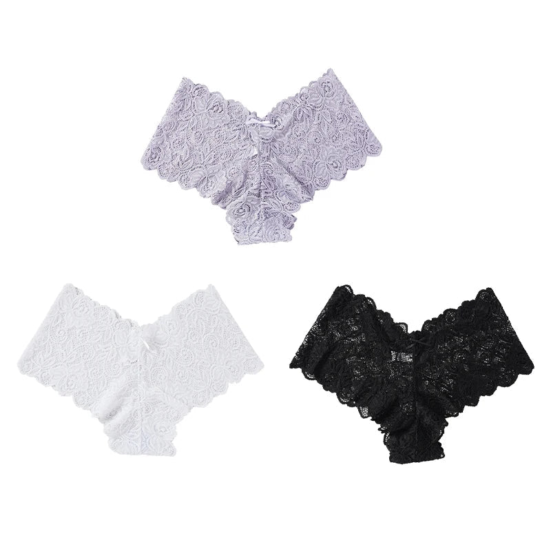 3 uds bragas sexis de encaje Floral, bragas para mujer, lencería suave de cintura baja, ropa interior femenina cómoda, bragas íntimas para niñas - VibraStore