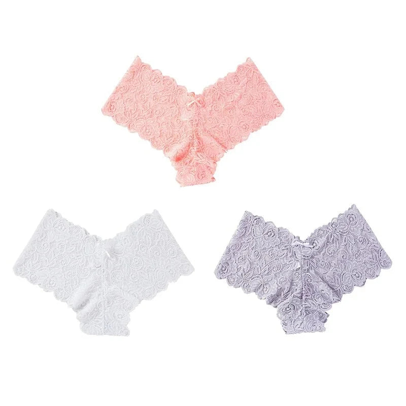 3 uds bragas sexis de encaje Floral, bragas para mujer, lencería suave de cintura baja, ropa interior femenina cómoda, bragas íntimas para niñas - VibraStore