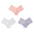 3 uds bragas sexis de encaje Floral, bragas para mujer, lencería suave de cintura baja, ropa interior femenina cómoda, bragas íntimas para niñas - VibraStore