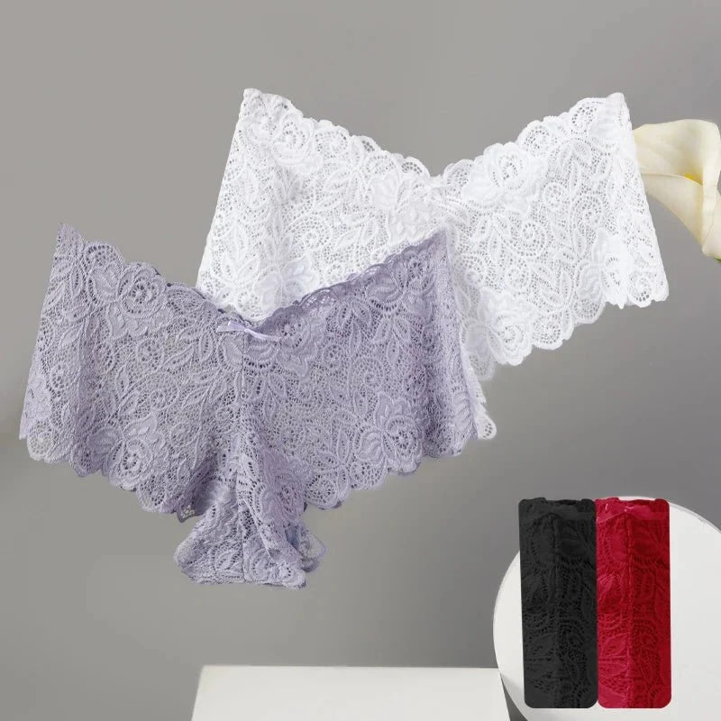3 uds bragas sexis de encaje Floral, bragas para mujer, lencería suave de cintura baja, ropa interior femenina cómoda, bragas íntimas para niñas - VibraStore