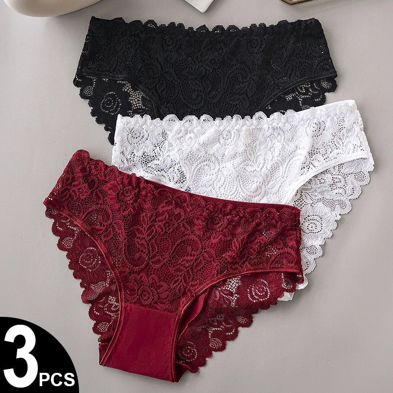 3 unids/set de bragas de encaje con bordado Floral de lujo, bragas para mujer, lencería hueca Sexy, ropa interior femenina, calzoncillos transpirables para mujer - VibraStore