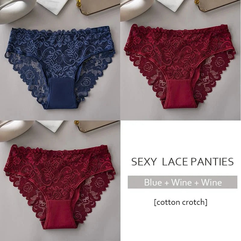 3 unids/set de bragas de encaje con bordado Floral de lujo, bragas para mujer, lencería hueca Sexy, ropa interior femenina, calzoncillos transpirables para mujer - VibraStore