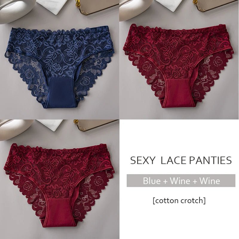 3 unids/set de bragas de encaje con bordado Floral de lujo, bragas para mujer, lencería hueca Sexy, ropa interior femenina, calzoncillos transpirables para mujer - VibraStore