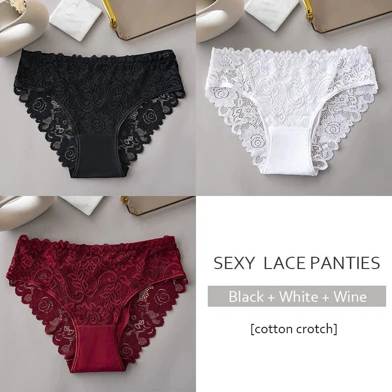 3 unids/set de bragas de encaje con bordado Floral de lujo, bragas para mujer, lencería hueca Sexy, ropa interior femenina, calzoncillos transpirables para mujer - VibraStore