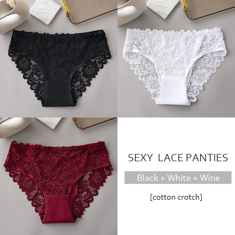 3 unids/set de bragas de encaje con bordado Floral de lujo, bragas para mujer, lencería hueca Sexy, ropa interior femenina, calzoncillos transpirables para mujer - VibraStore