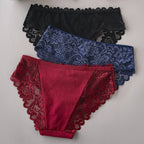 3 unids/set de bragas de encaje con bordado Floral de lujo, bragas para mujer, lencería hueca Sexy, ropa interior femenina, calzoncillos transpirables para mujer - VibraStore