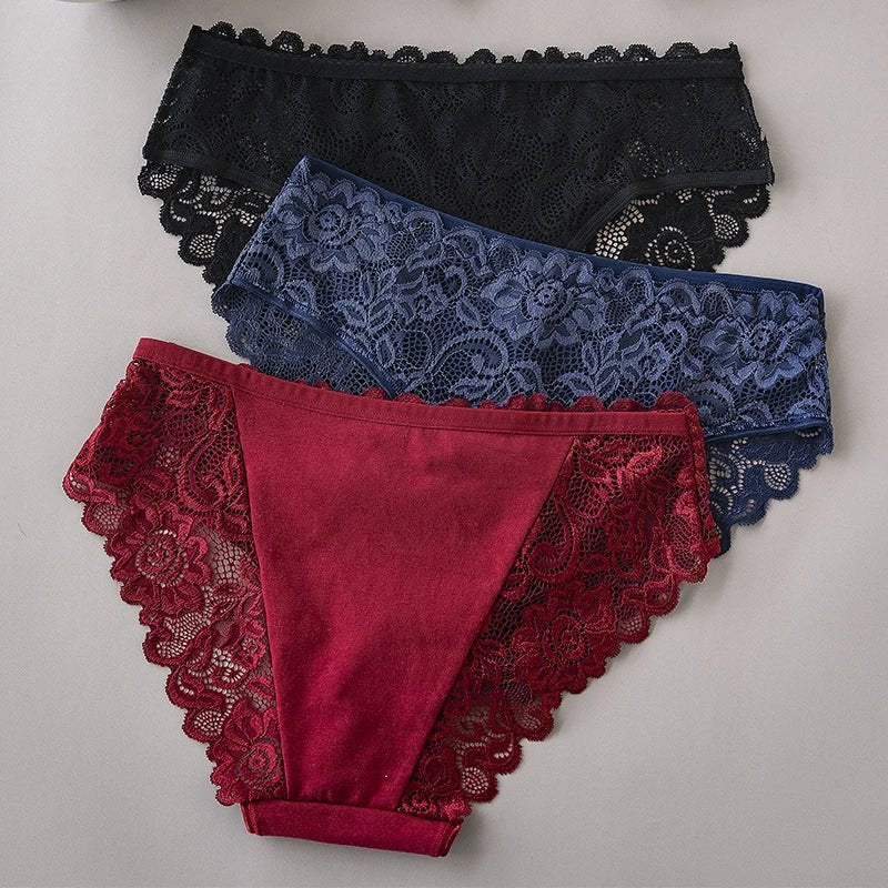 3 unids/set de bragas de encaje con bordado Floral de lujo, bragas para mujer, lencería hueca Sexy, ropa interior femenina, calzoncillos transpirables para mujer - VibraStore