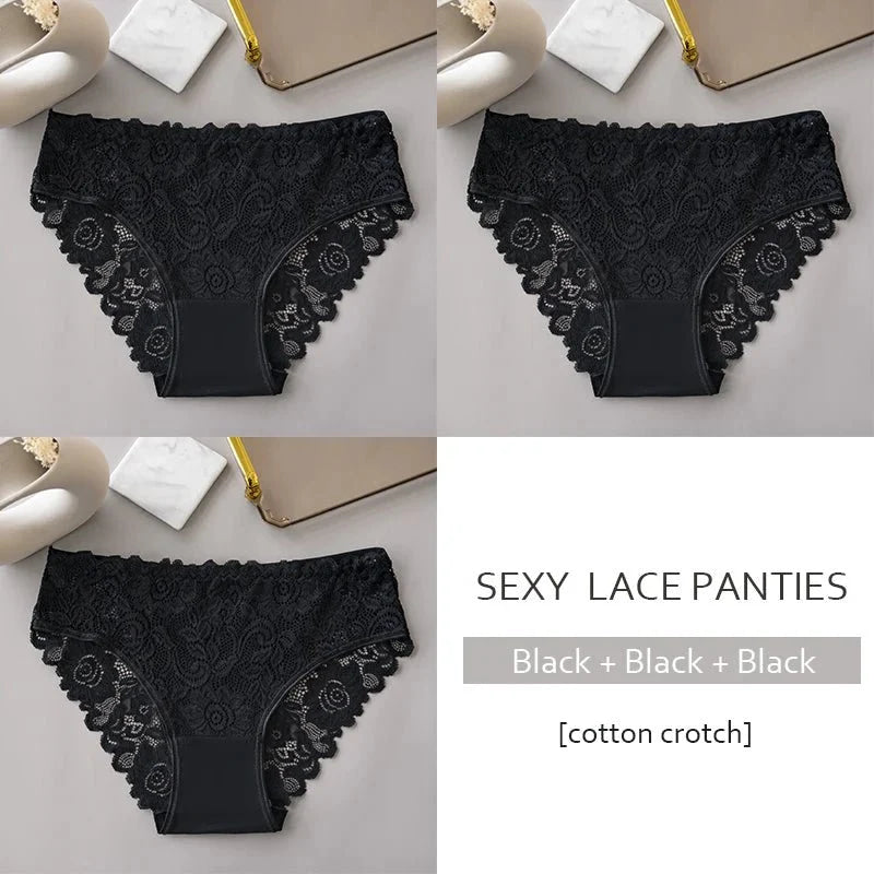 3 unids/set de bragas de encaje con bordado Floral de lujo, bragas para mujer, lencería hueca Sexy, ropa interior femenina, calzoncillos transpirables para mujer - VibraStore