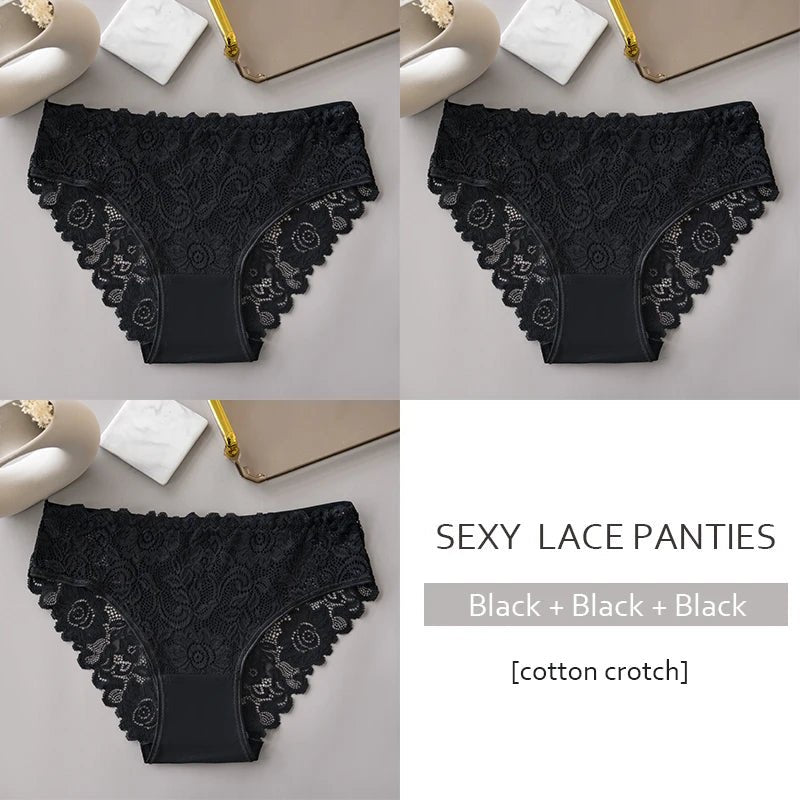 3 unids/set de bragas de encaje con bordado Floral de lujo, bragas para mujer, lencería hueca Sexy, ropa interior femenina, calzoncillos transpirables para mujer - VibraStore