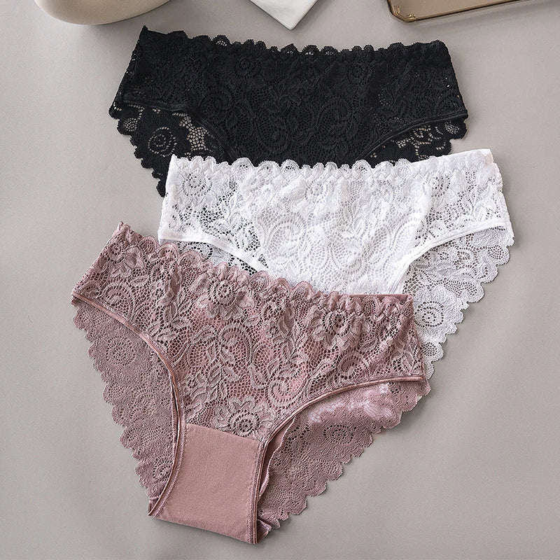 3 unids/set de bragas de encaje con bordado Floral de lujo, bragas para mujer, lencería hueca Sexy, ropa interior femenina, calzoncillos transpirables para mujer - VibraStore