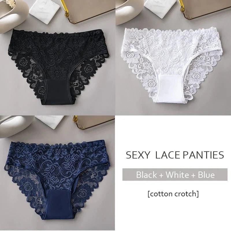 3 unids/set de bragas de encaje con bordado Floral de lujo, bragas para mujer, lencería hueca Sexy, ropa interior femenina, calzoncillos transpirables para mujer - VibraStore