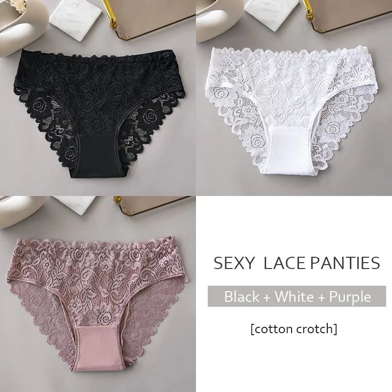 3 unids/set de bragas de encaje con bordado Floral de lujo, bragas para mujer, lencería hueca Sexy, ropa interior femenina, calzoncillos transpirables para mujer - VibraStore