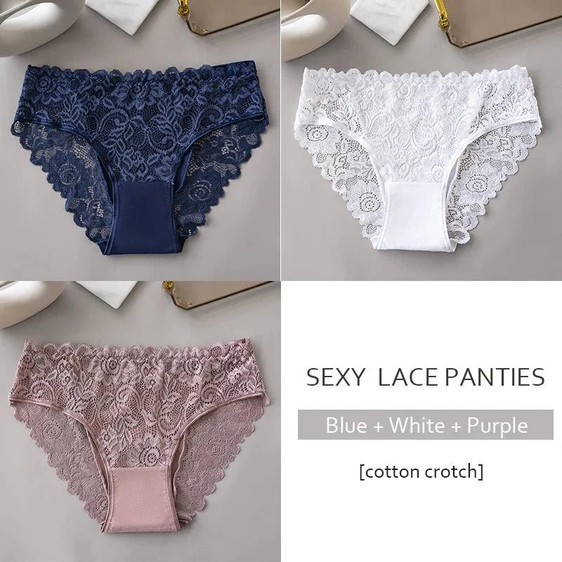 3 unids/set de bragas de encaje con bordado Floral de lujo, bragas para mujer, lencería hueca Sexy, ropa interior femenina, calzoncillos transpirables para mujer - VibraStore