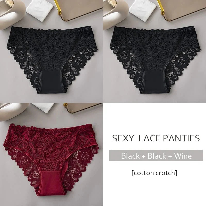 3 unids/set de bragas de encaje con bordado Floral de lujo, bragas para mujer, lencería hueca Sexy, ropa interior femenina, calzoncillos transpirables para mujer - VibraStore
