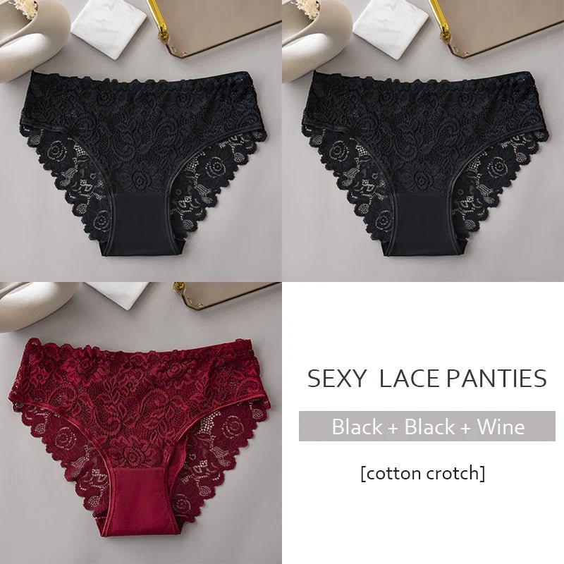 3 unids/set de bragas de encaje con bordado Floral de lujo, bragas para mujer, lencería hueca Sexy, ropa interior femenina, calzoncillos transpirables para mujer - VibraStore