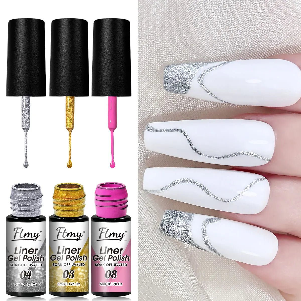3 unids/set pintura metálica delineador Gel plateado champán dorado rosa dorado esmalte de uñas semipermanente UV Gel barniz para decoración de uñas - VibraStore
