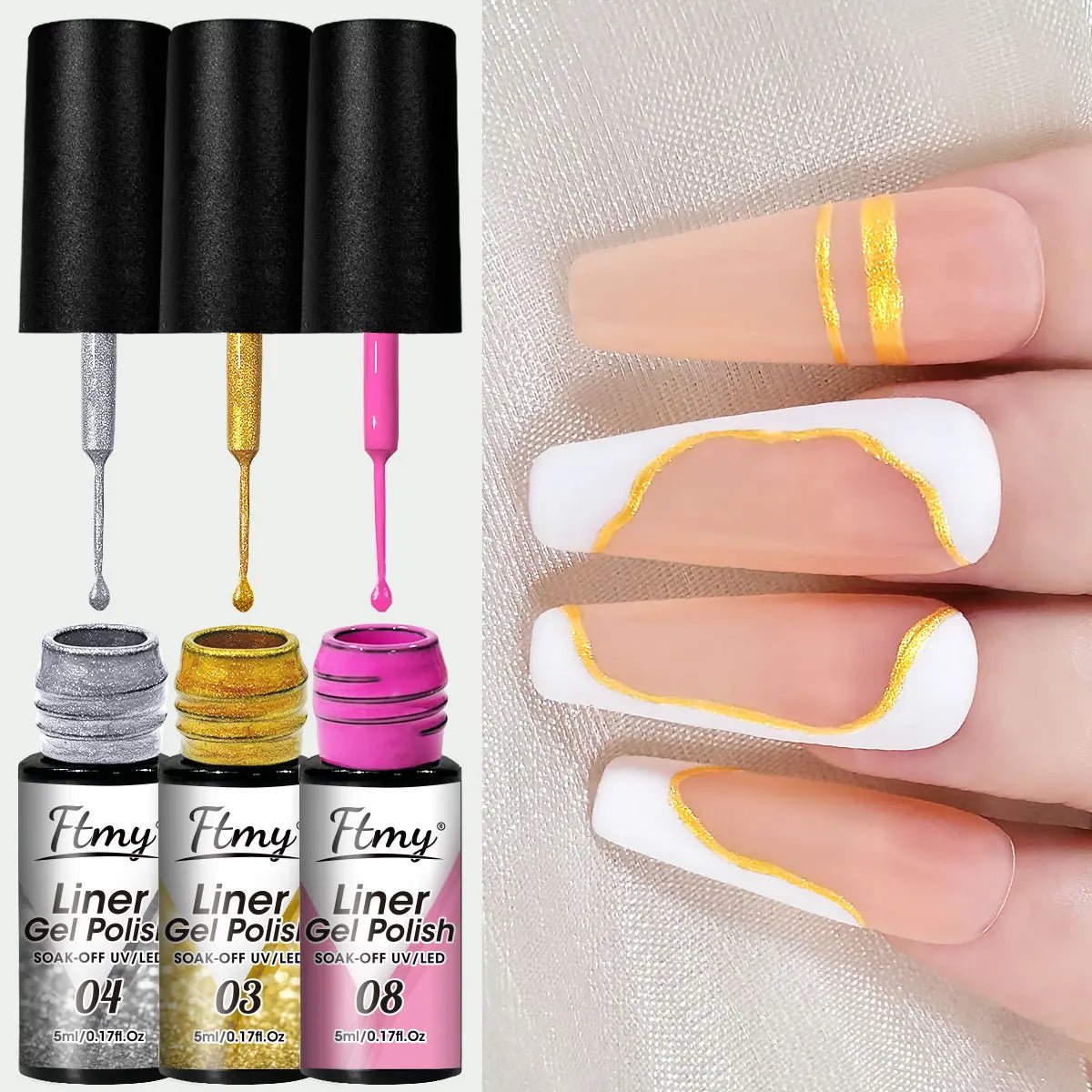 3 unids/set pintura metálica delineador Gel plateado champán dorado rosa dorado esmalte de uñas semipermanente UV Gel barniz para decoración de uñas - VibraStore