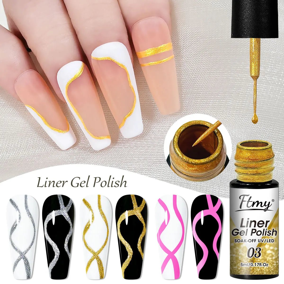 3 unids/set pintura metálica delineador Gel plateado champán dorado rosa dorado esmalte de uñas semipermanente UV Gel barniz para decoración de uñas - VibraStore