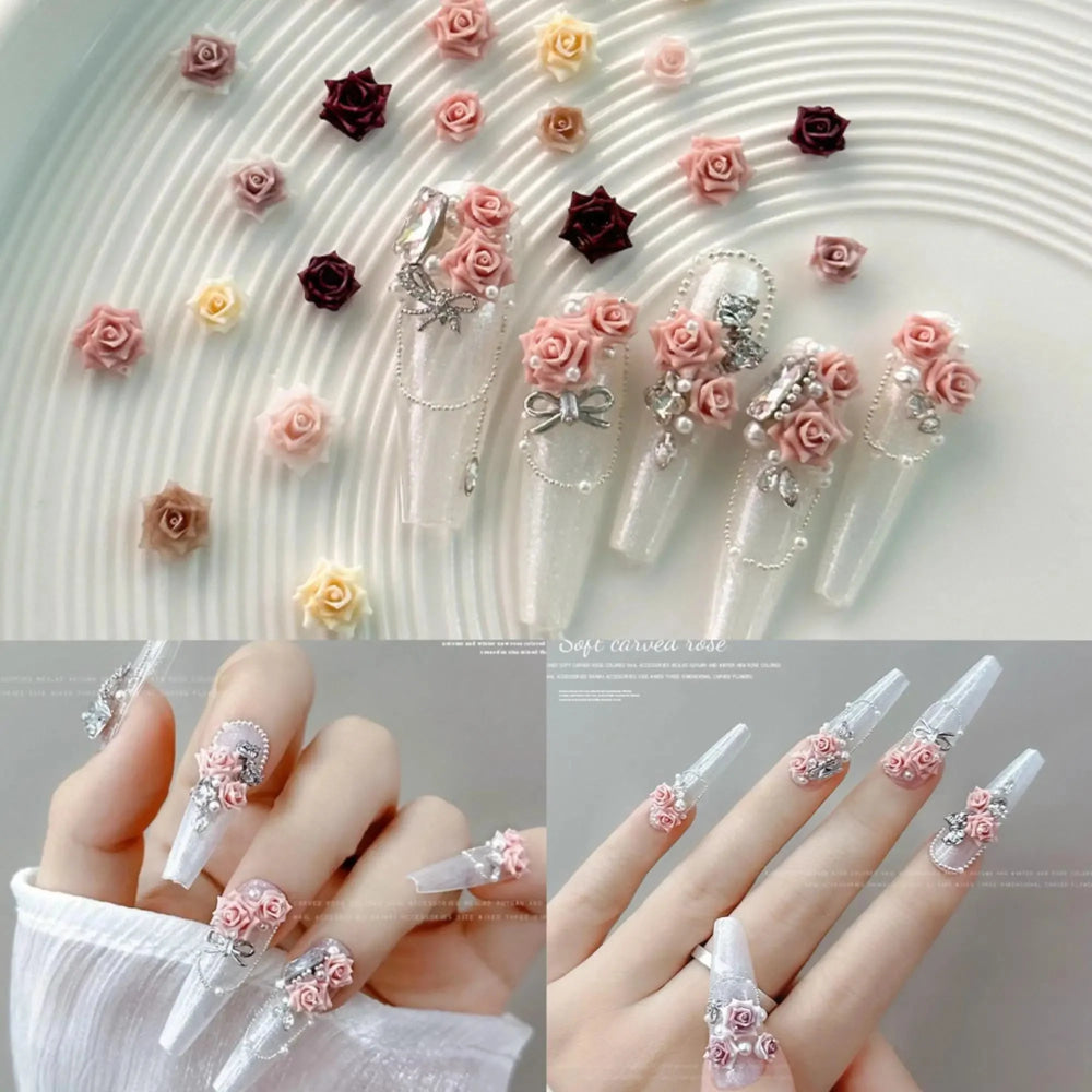 30 Uds. De abalorios para uñas de rosas suaves de resina Maillard, atmósfera 3D de otoño e invierno, accesorios luminosos para decoración de uñas de rosas para manicura DIY - VibraStore