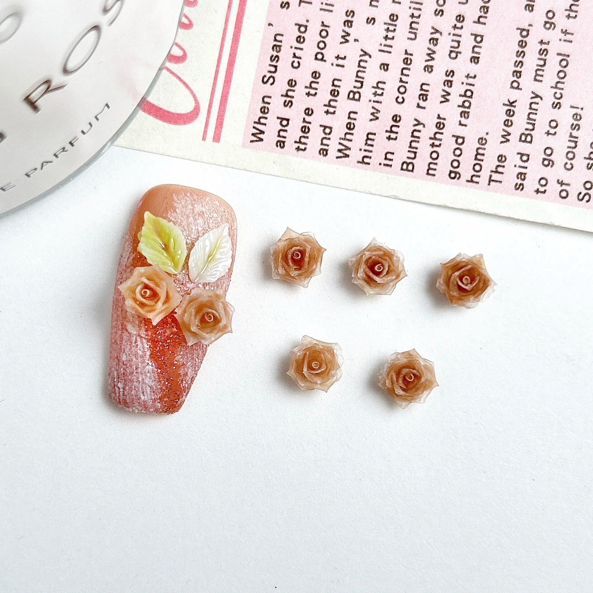 30 Uds. De abalorios para uñas de rosas suaves de resina Maillard, atmósfera 3D de otoño e invierno, accesorios luminosos para decoración de uñas de rosas para manicura DIY - VibraStore