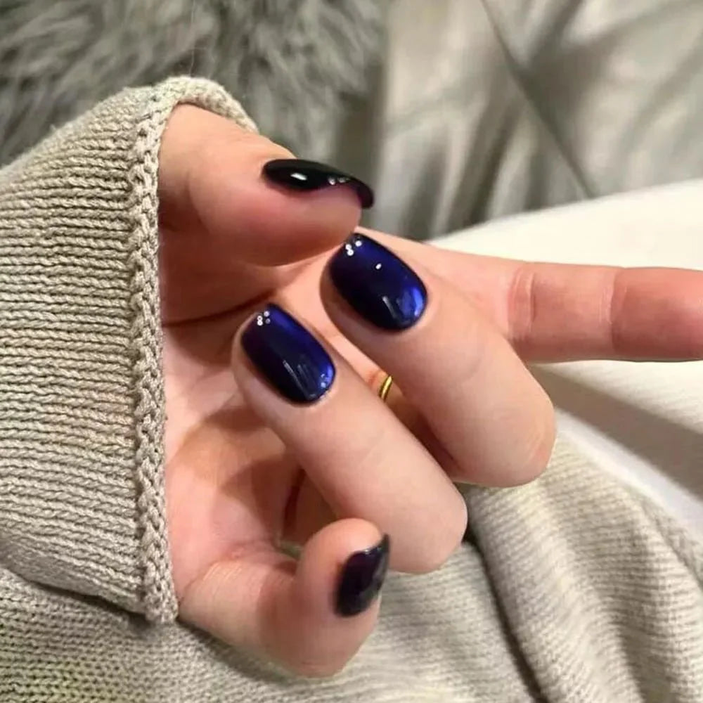 30 Uds. De uñas postizas de ojo de gato azul, uñas postizas cuadradas cortas de cobertura completa, uñas postizas reutilizables de Ballet Artificial para mujeres - VibraStore