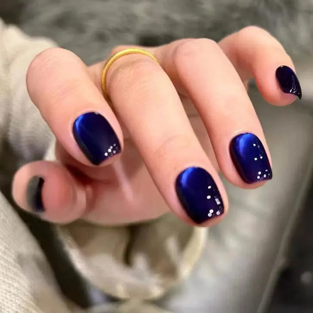 30 Uds. De uñas postizas de ojo de gato azul, uñas postizas cuadradas cortas de cobertura completa, uñas postizas reutilizables de Ballet Artificial para mujeres - VibraStore