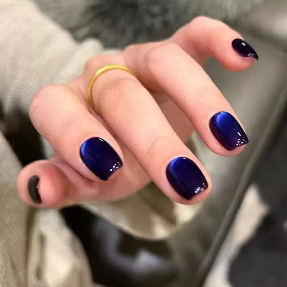 30 Uds. De uñas postizas de ojo de gato azul, uñas postizas cuadradas cortas de cobertura completa, uñas postizas reutilizables de Ballet Artificial para mujeres - VibraStore