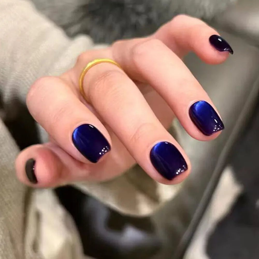 30 Uds. De uñas postizas de ojo de gato azul, uñas postizas cuadradas cortas de cobertura completa, uñas postizas reutilizables de Ballet Artificial para mujeres - VibraStore