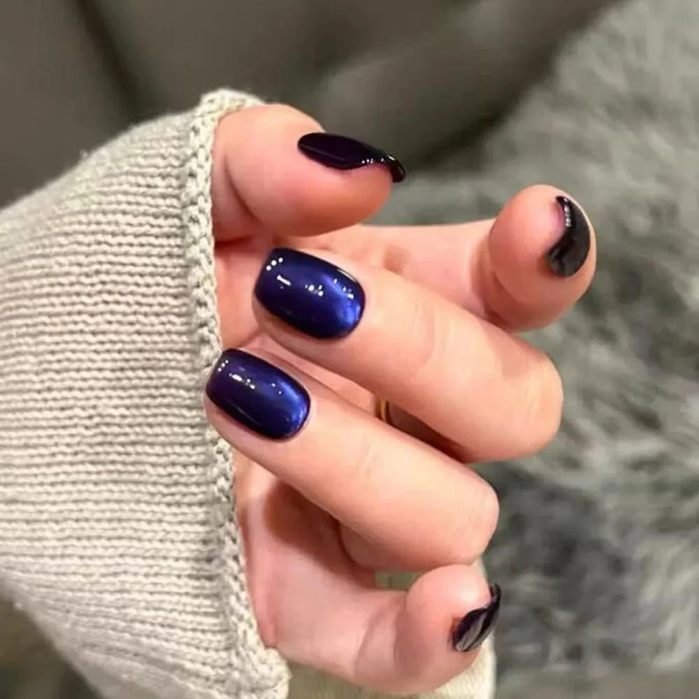30 Uds. De uñas postizas de ojo de gato azul, uñas postizas cuadradas cortas de cobertura completa, uñas postizas reutilizables de Ballet Artificial para mujeres - VibraStore