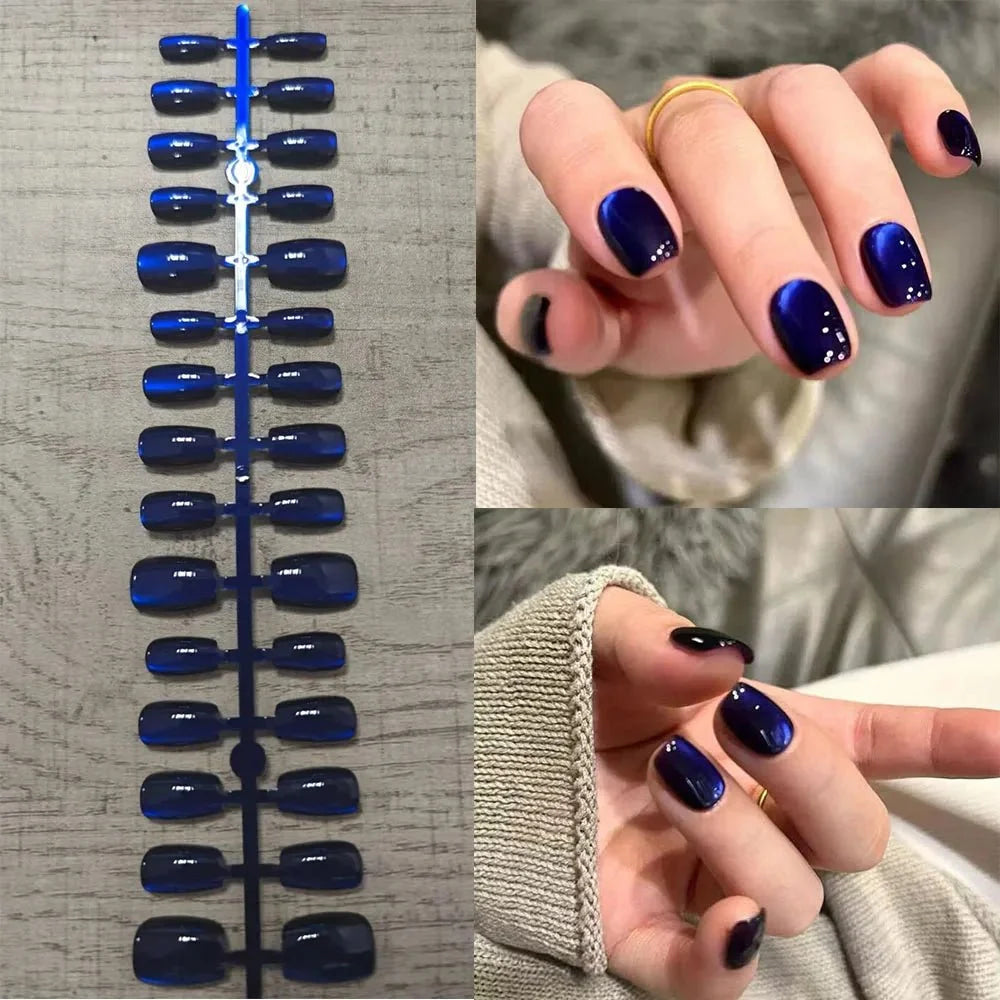 30 Uds. De uñas postizas de ojo de gato azul, uñas postizas cuadradas cortas de cobertura completa, uñas postizas reutilizables de Ballet Artificial para mujeres - VibraStore