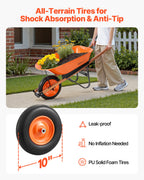 Wheelbarrow Cart, 5 Cu. Ft. Load & 265 Lbs Capacity, One Wheel Garden Dump Cart, Garden Wagon With Metal Handle & 16" Wide Track Wheels, Easy Loading Utility Yard Cart & Wagons For Lawn Farm
