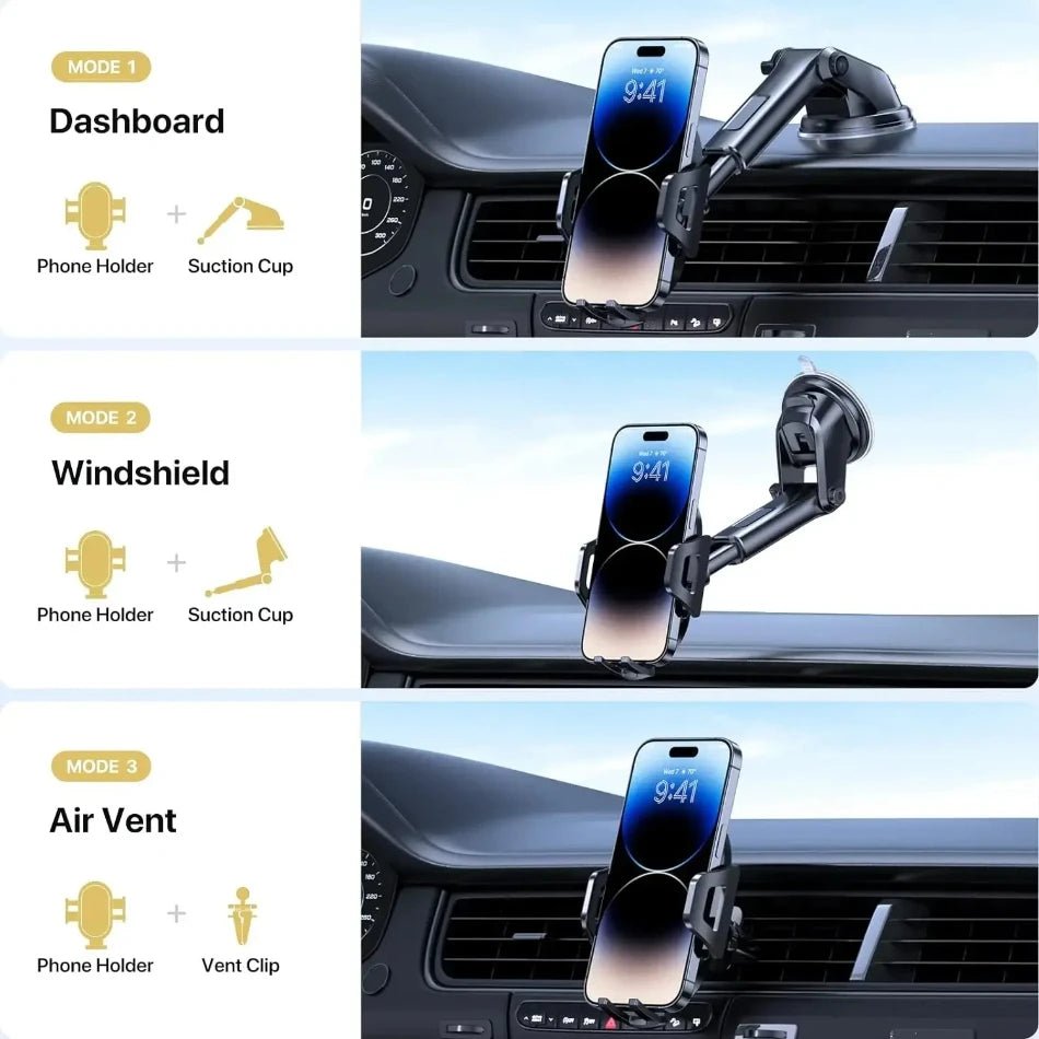 360° Windshield Car Phone Holder Car Dashboard Mobile Cell Support Bracket Universal Sucker for iPhone 16 15 14 Samsung Xiaomi - VibraStore