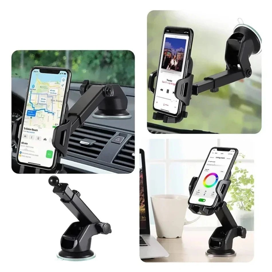 360° Windshield Car Phone Holder Car Dashboard Mobile Cell Support Bracket Universal Sucker for iPhone 16 15 14 Samsung Xiaomi - VibraStore
