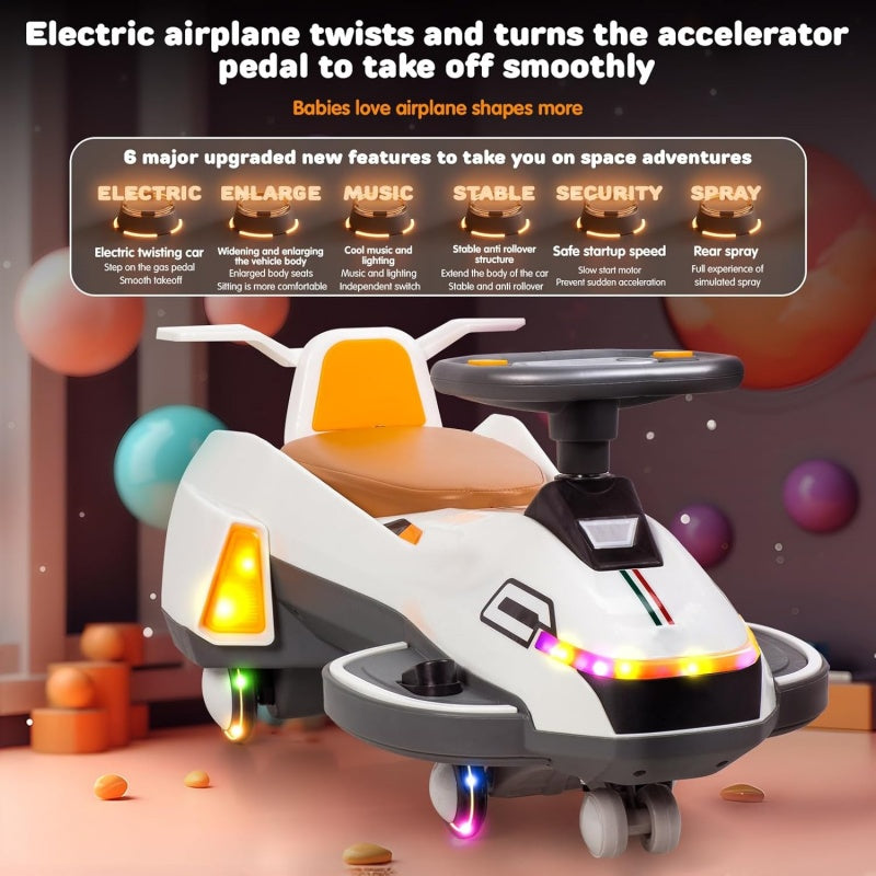 Electric Ride On Wiggle Car For Kids Toddlers With Light Music,2 In 1 360 Steering Wheel Powered Swing Twist Car