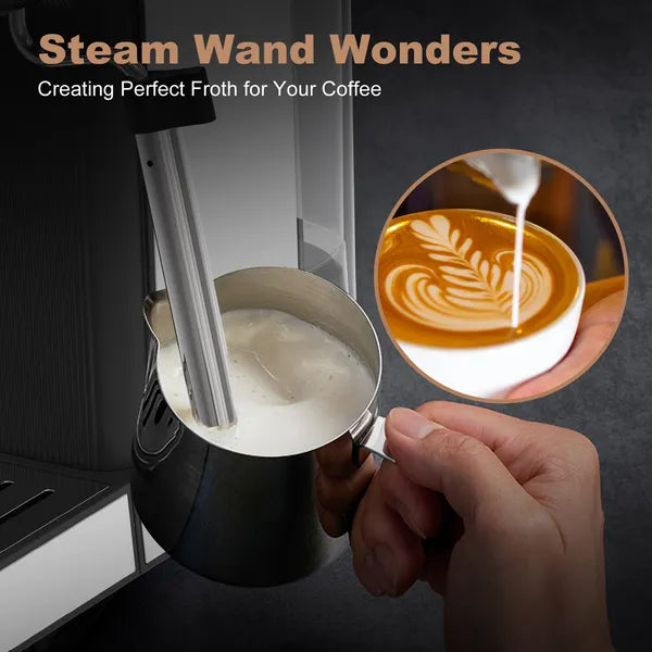 Chef Espresso Machine, Cappuccino & Latte Machine With ESE POD Filter & Milk Frother Steam Wand, Accurate Temperature & Time Control, Compact Coffee Machine For Home,Stainless Steel