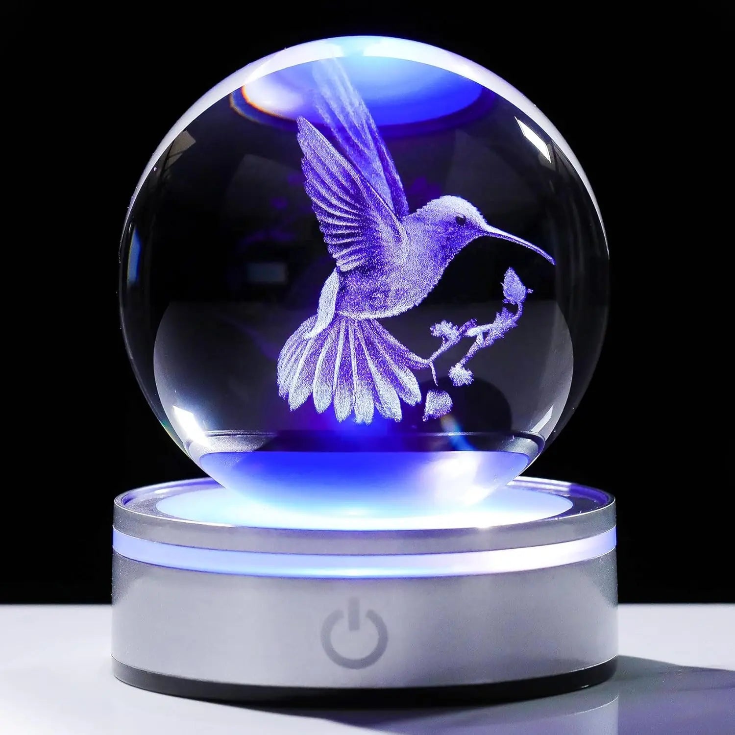 3D Crystal Ball Hummingbird Figurine with LED Base Gifts for Christmas Birthday Ornament Glass Decorative Ball for Home Decor - VibraStore