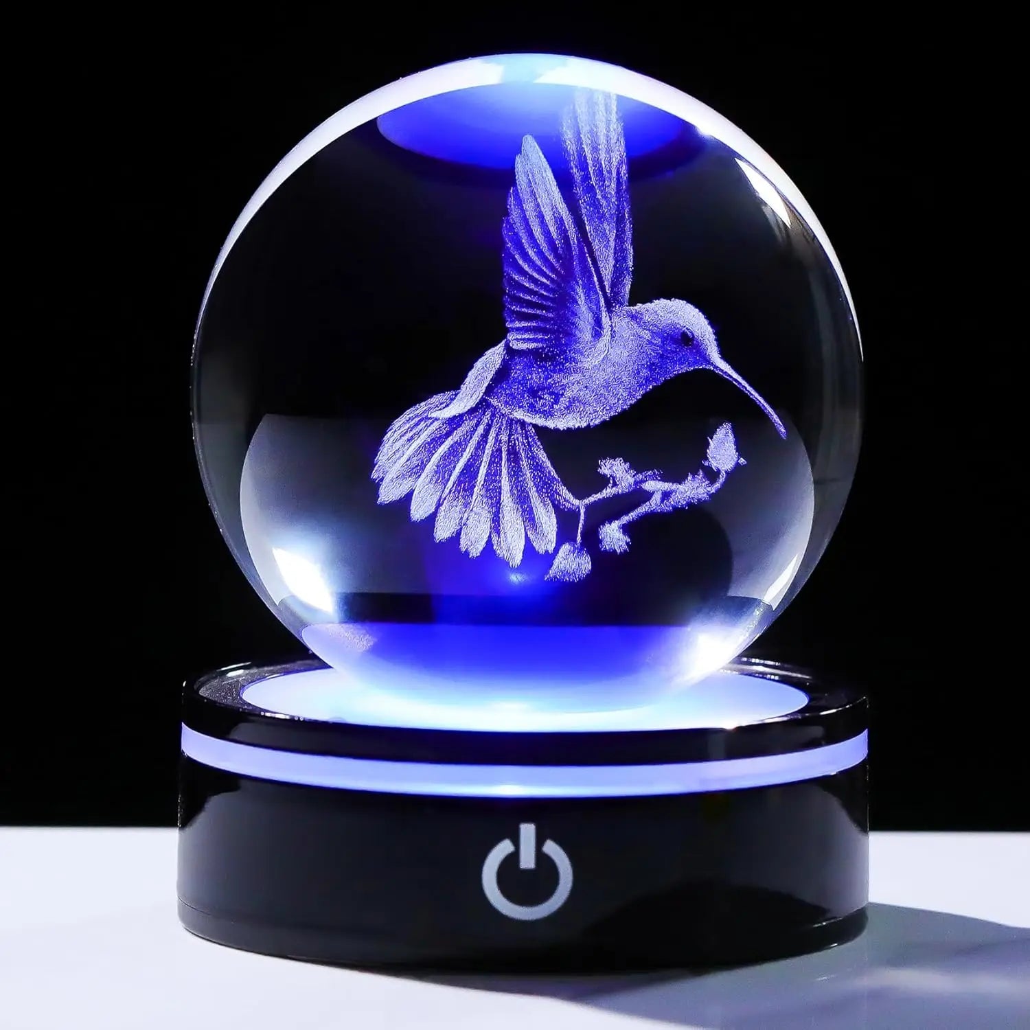 3D Crystal Ball Hummingbird Figurine with LED Base Gifts for Christmas Birthday Ornament Glass Decorative Ball for Home Decor - VibraStore