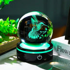3D Crystal Ball Hummingbird Figurine with LED Base Gifts for Christmas Birthday Ornament Glass Decorative Ball for Home Decor - VibraStore