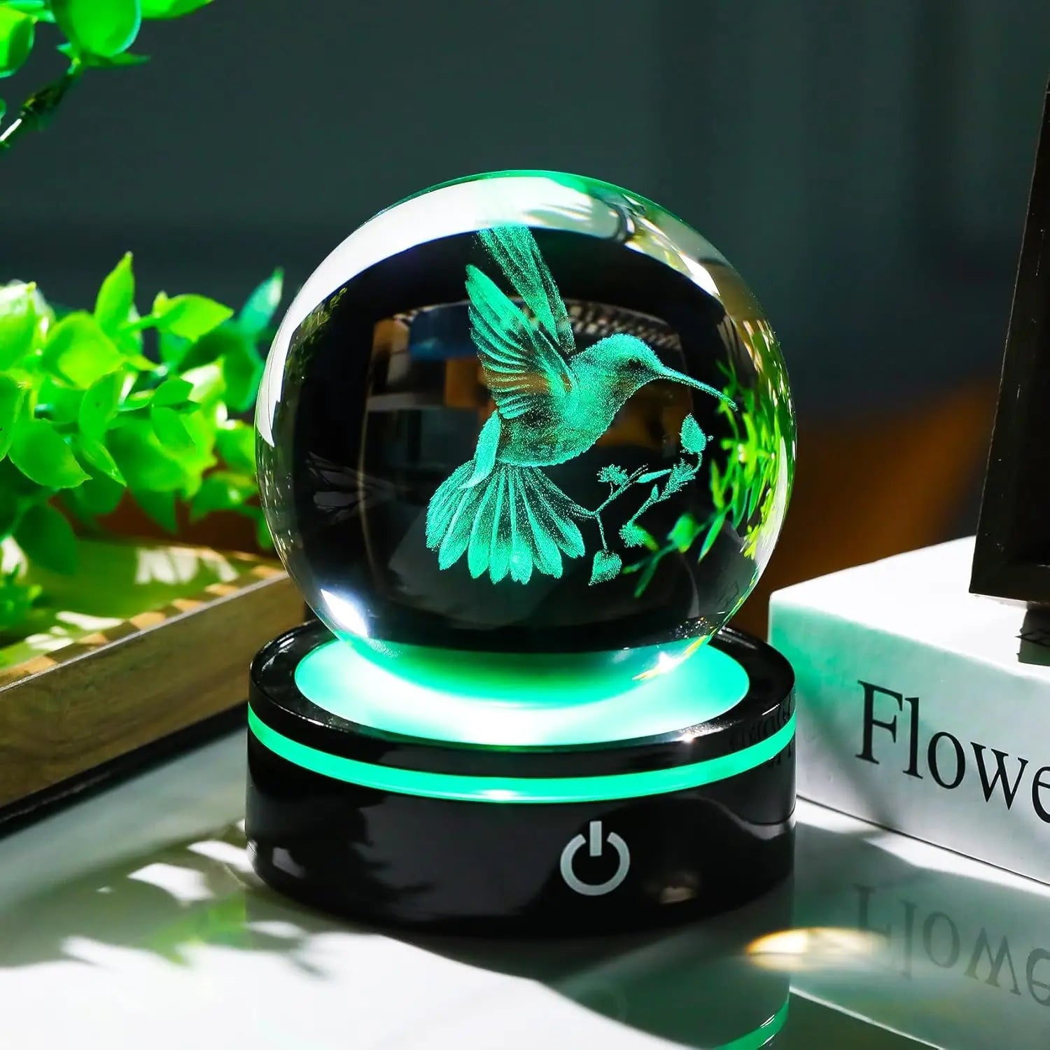 3D Crystal Ball Hummingbird Figurine with LED Base Gifts for Christmas Birthday Ornament Glass Decorative Ball for Home Decor - VibraStore