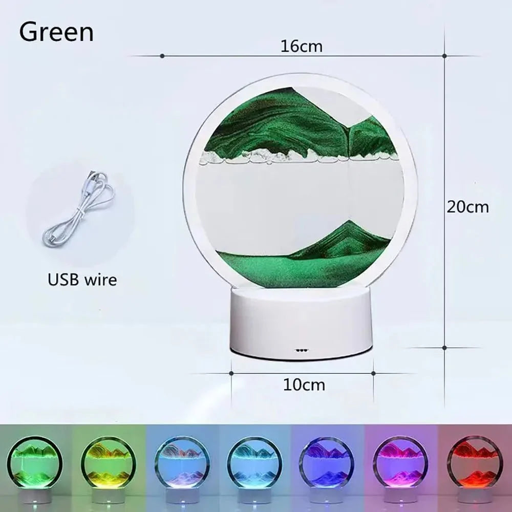 3D Quicksand Lamp Atmosphere Light Ornament Creative Gift Hourglass Night Lamp Table Lamp Office Company Bedroom Decoration - VibraStore