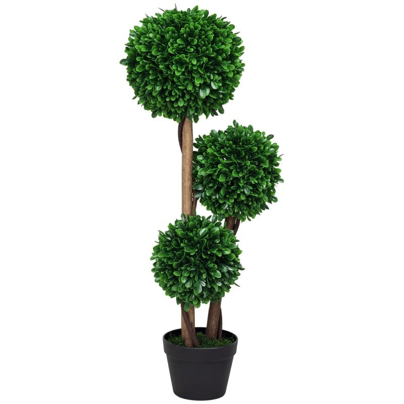 3ft Artificial Tree, Triple Ball Boxwood Topiary With Pot And Sandalwood Leaves, For Indoor Outdoor Home - VibraStore