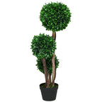 3ft Artificial Tree, Triple Ball Boxwood Topiary With Pot And Sandalwood Leaves, For Indoor Outdoor Home - VibraStore
