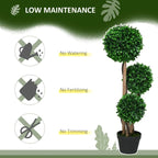 3ft Artificial Tree, Triple Ball Boxwood Topiary With Pot And Sandalwood Leaves, For Indoor Outdoor Home - VibraStore