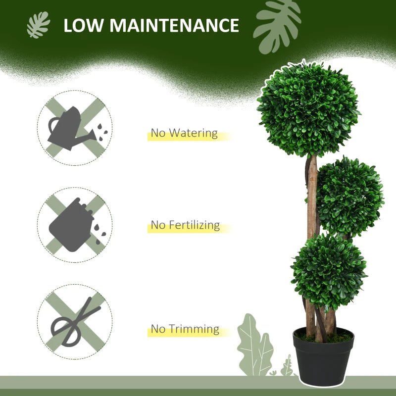 3ft Artificial Tree, Triple Ball Boxwood Topiary With Pot And Sandalwood Leaves, For Indoor Outdoor Home - VibraStore