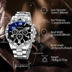 3PC Silver Business Men's Watch Set Luxury Fashion Black Digital Scale Dial Quartz Watch Bracelet Necklace Set Perfect Gift - VibraStore