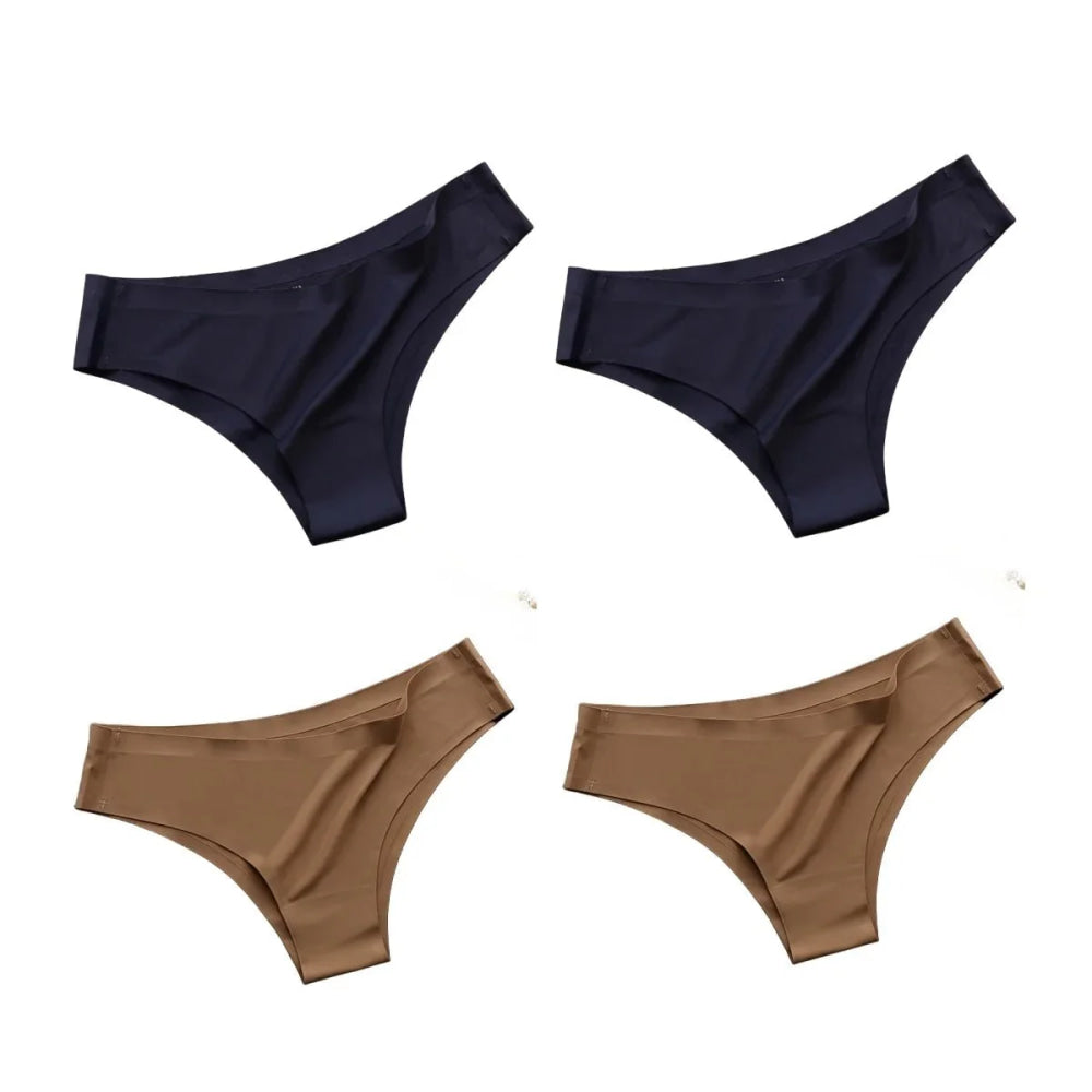 4 unids/set de bragas sin costuras, ropa interior Sexy para mujer, calzoncillos de seda helada, Tanga de cintura baja, bragas ultrafinas suaves y sólidas para mujer - VibraStore