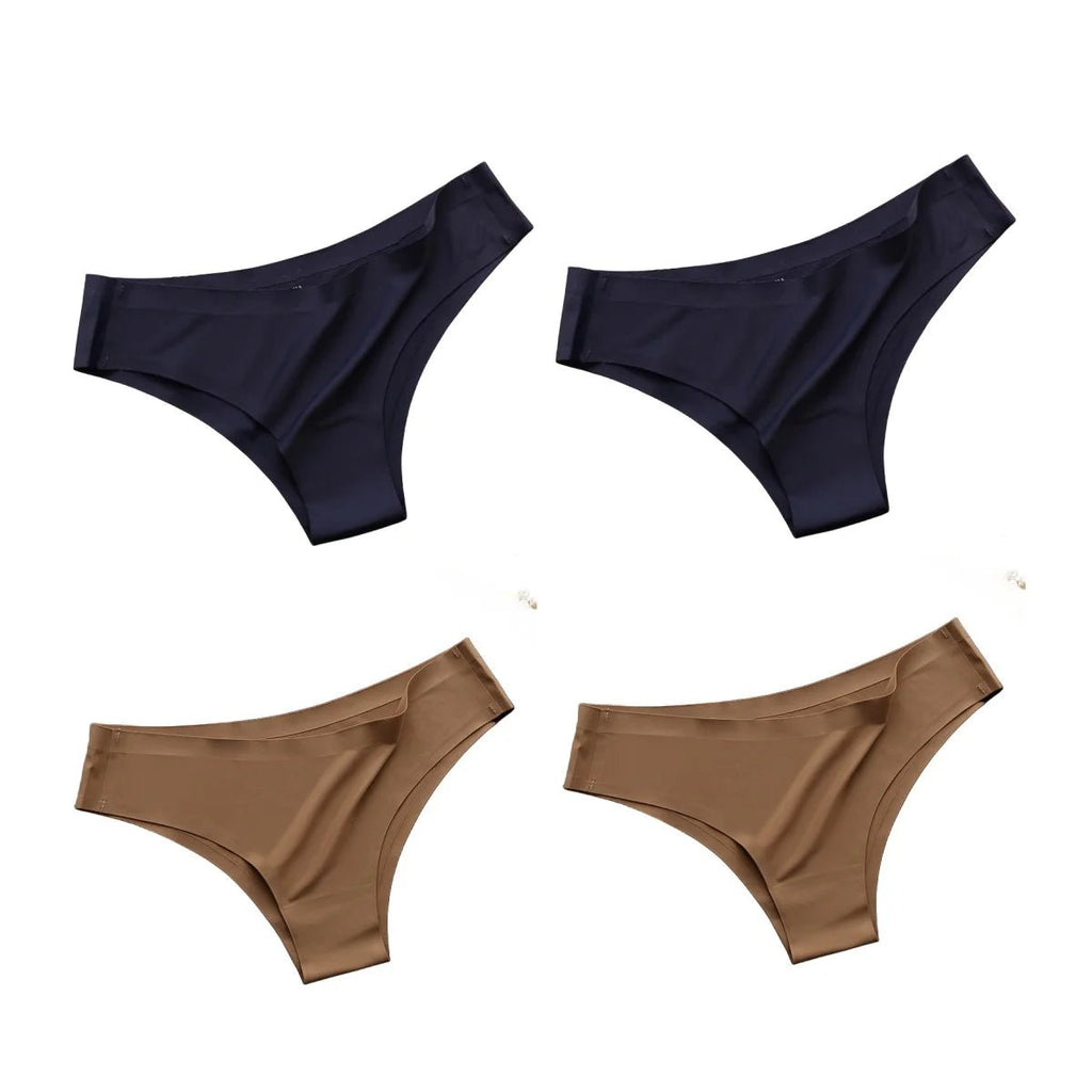 4 unids/set de bragas sin costuras, ropa interior Sexy para mujer, calzoncillos de seda helada, Tanga de cintura baja, bragas ultrafinas suaves y sólidas para mujer - VibraStore
