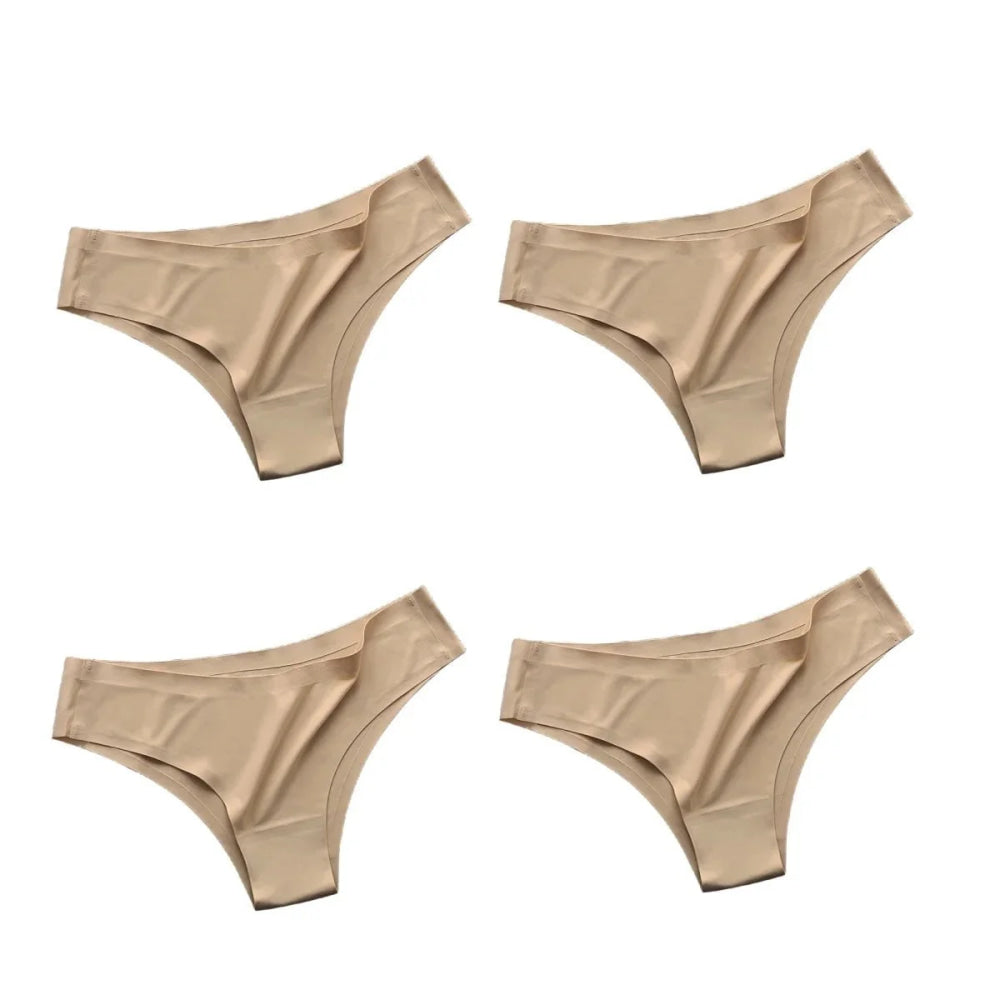 4 unids/set de bragas sin costuras, ropa interior Sexy para mujer, calzoncillos de seda helada, Tanga de cintura baja, bragas ultrafinas suaves y sólidas para mujer - VibraStore